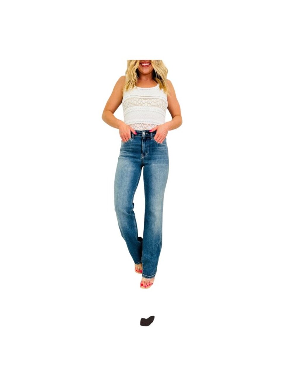 Judy Blue Womens Bootcut Jeans Size 13/31 Medium Wash Distressed Denim